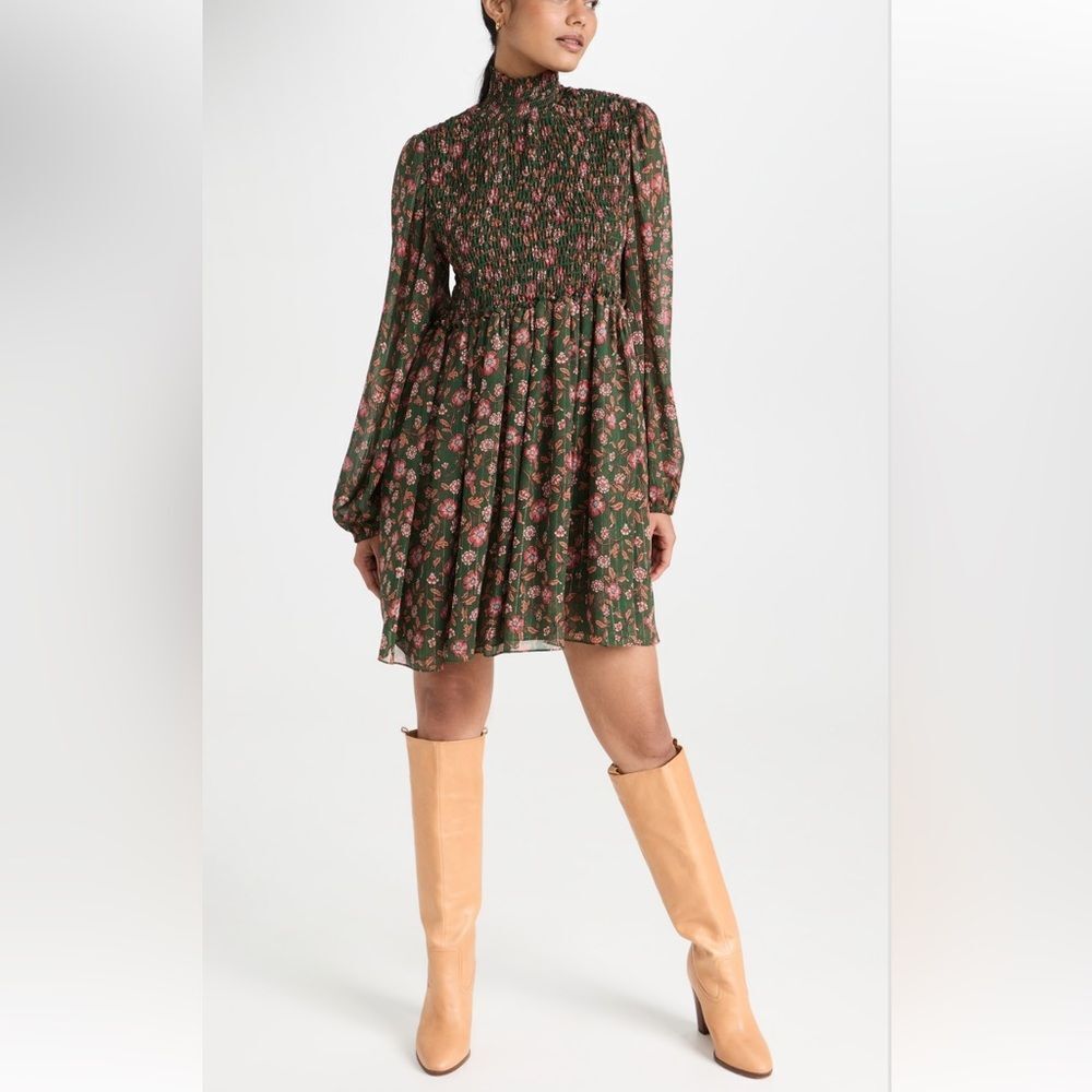 NEW Misa Jessa Smocked Mini Dress Evergreen Blooms Size XXS